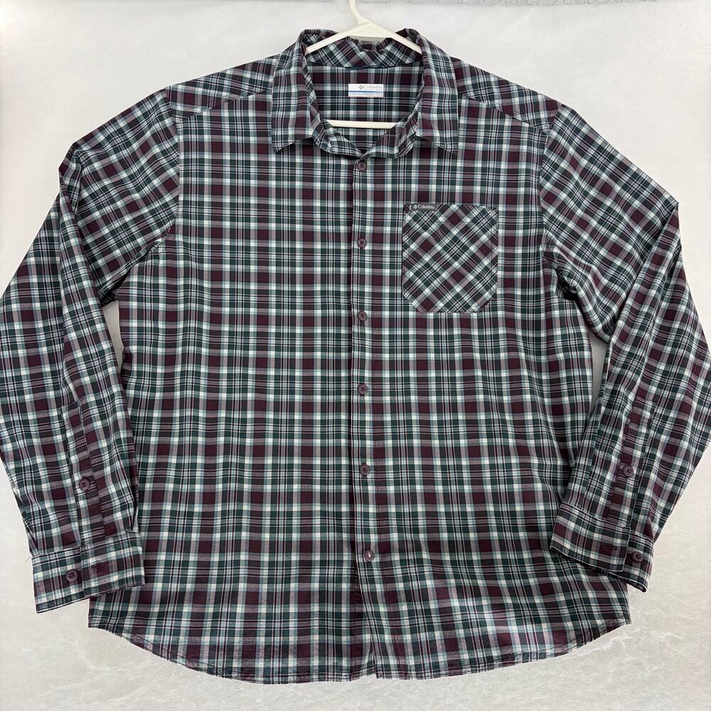 Columbia Sportswear Plaid Button Up Shirt Men's XL Stretch Long Sleeve